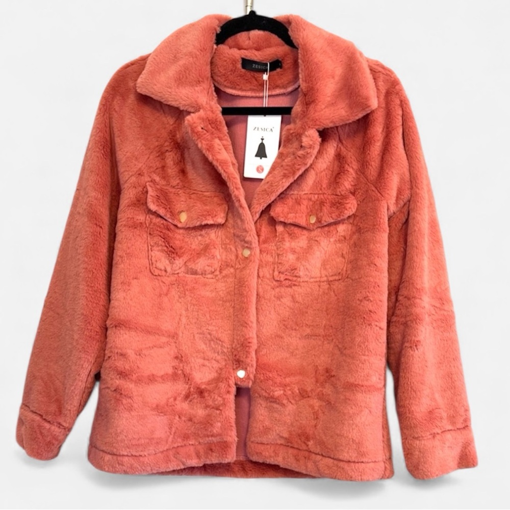 Zesica the Nadia dusty rose faux fur jacket